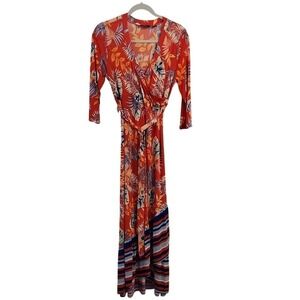EUC Mille Gabrielle Floral Print Maxi Dress Red Blue‎ Print Size M